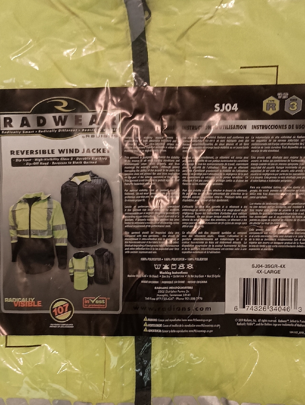 Radwear Reversible High-Visibility Safety Wind Jacket -JS04 New
